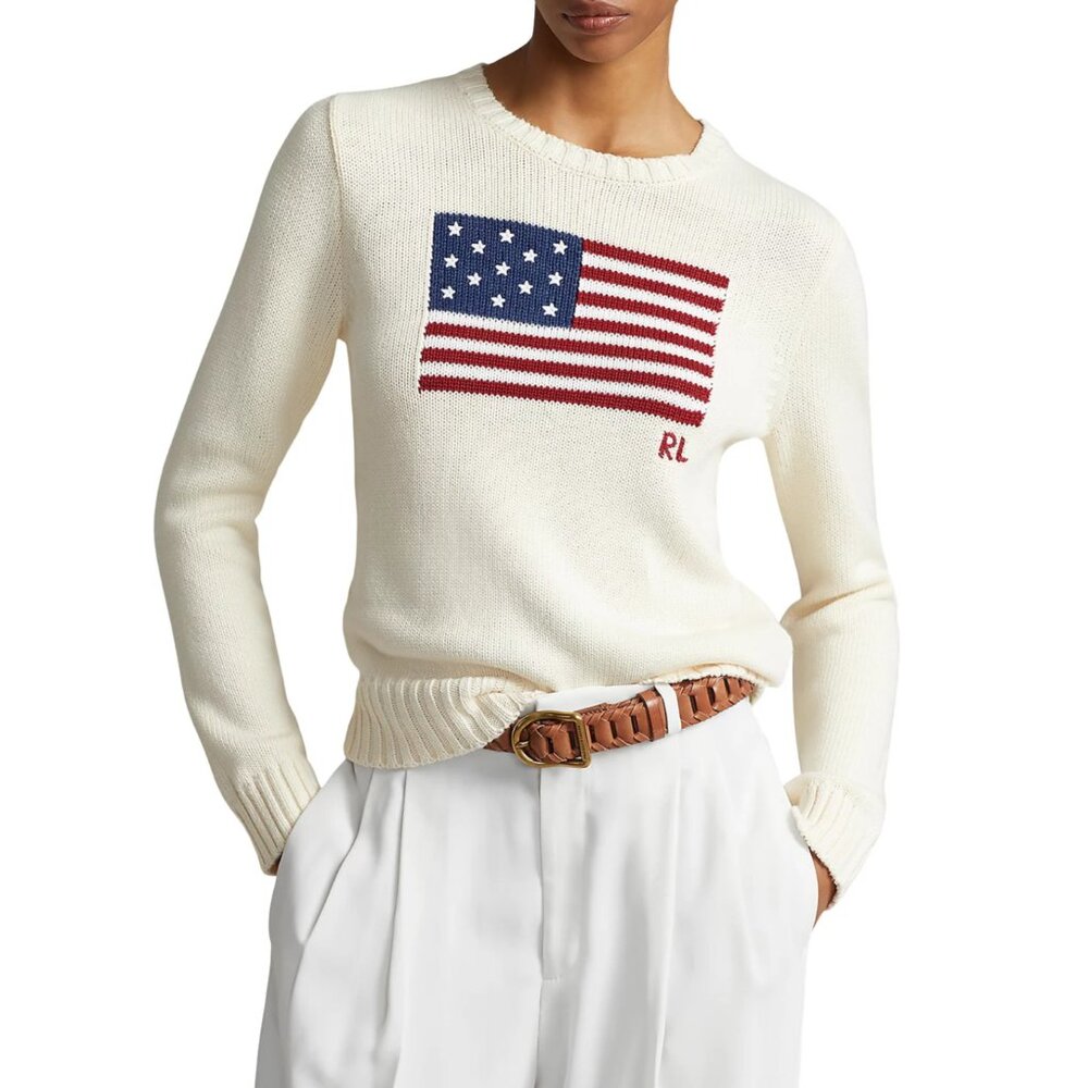 Polo by Ralph Lauren Cream Sweater with American Flag, New with tags